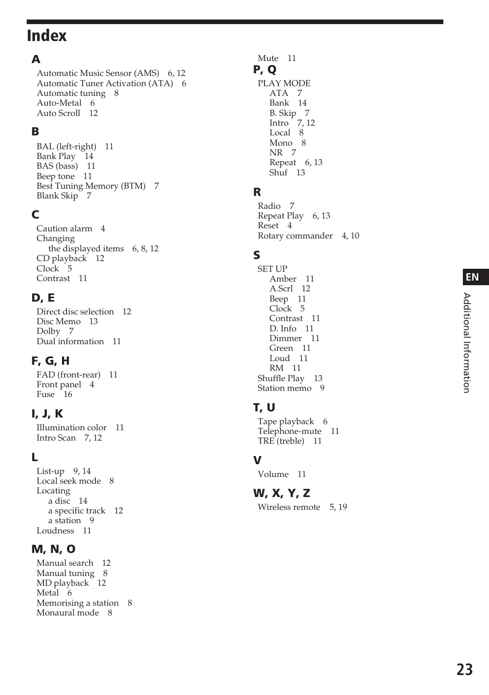 Index | Sony XR-C7200W User Manual | Page 23 / 48