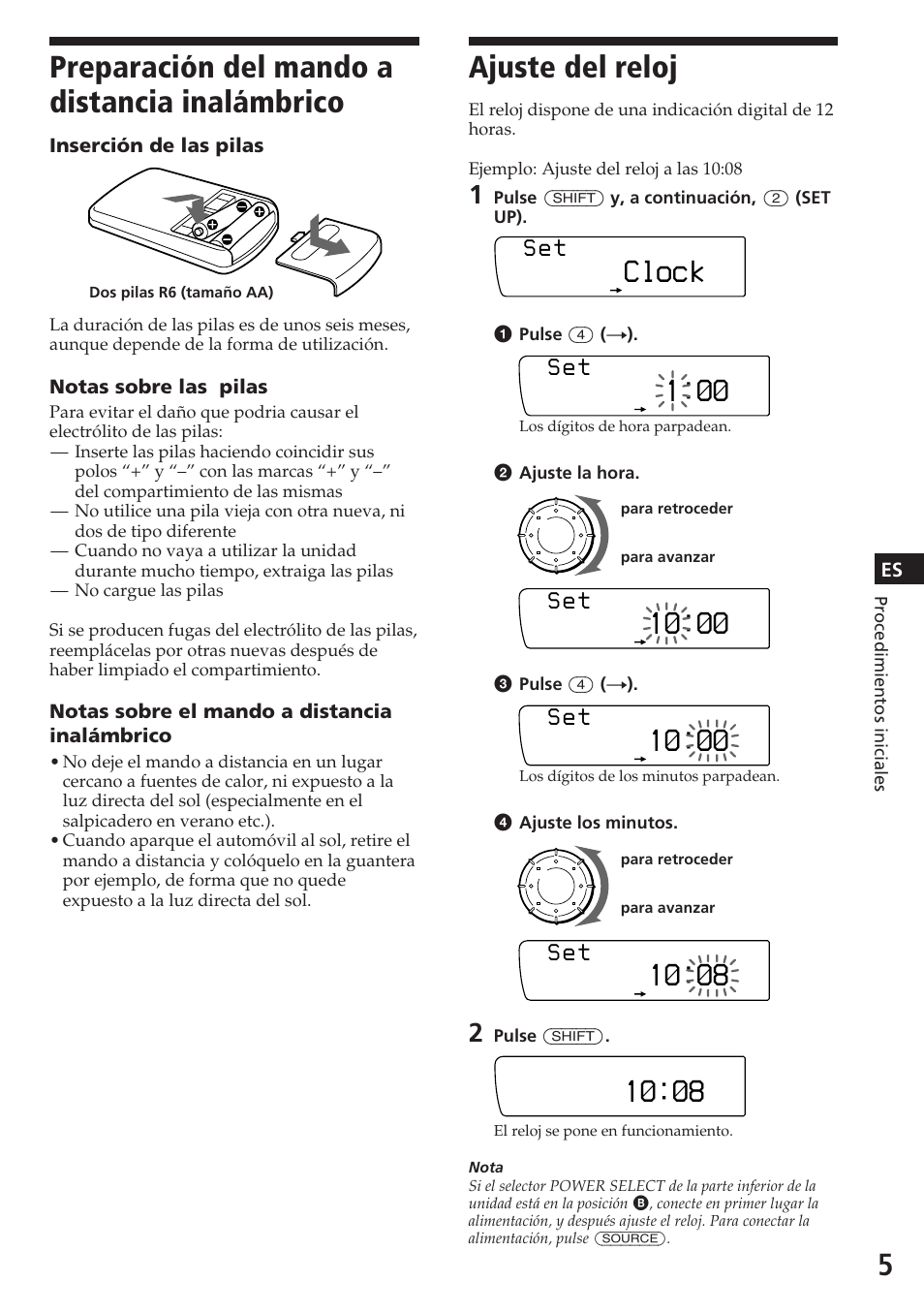 Ajuste del reloj, Preparación del mando a distancia inalámbrico, Clock | S e t | Sony XR-C7200W User Manual | Page 27 / 48