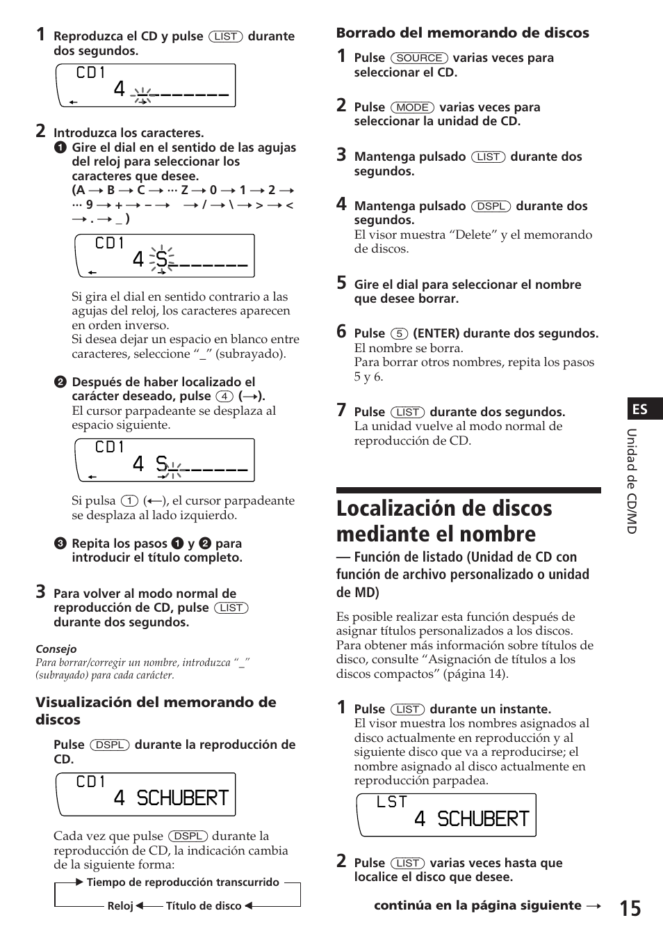 Localización de discos mediante el nombre, 4 schubert, C d 1 | L s t | Sony XR-C7200W User Manual | Page 37 / 48