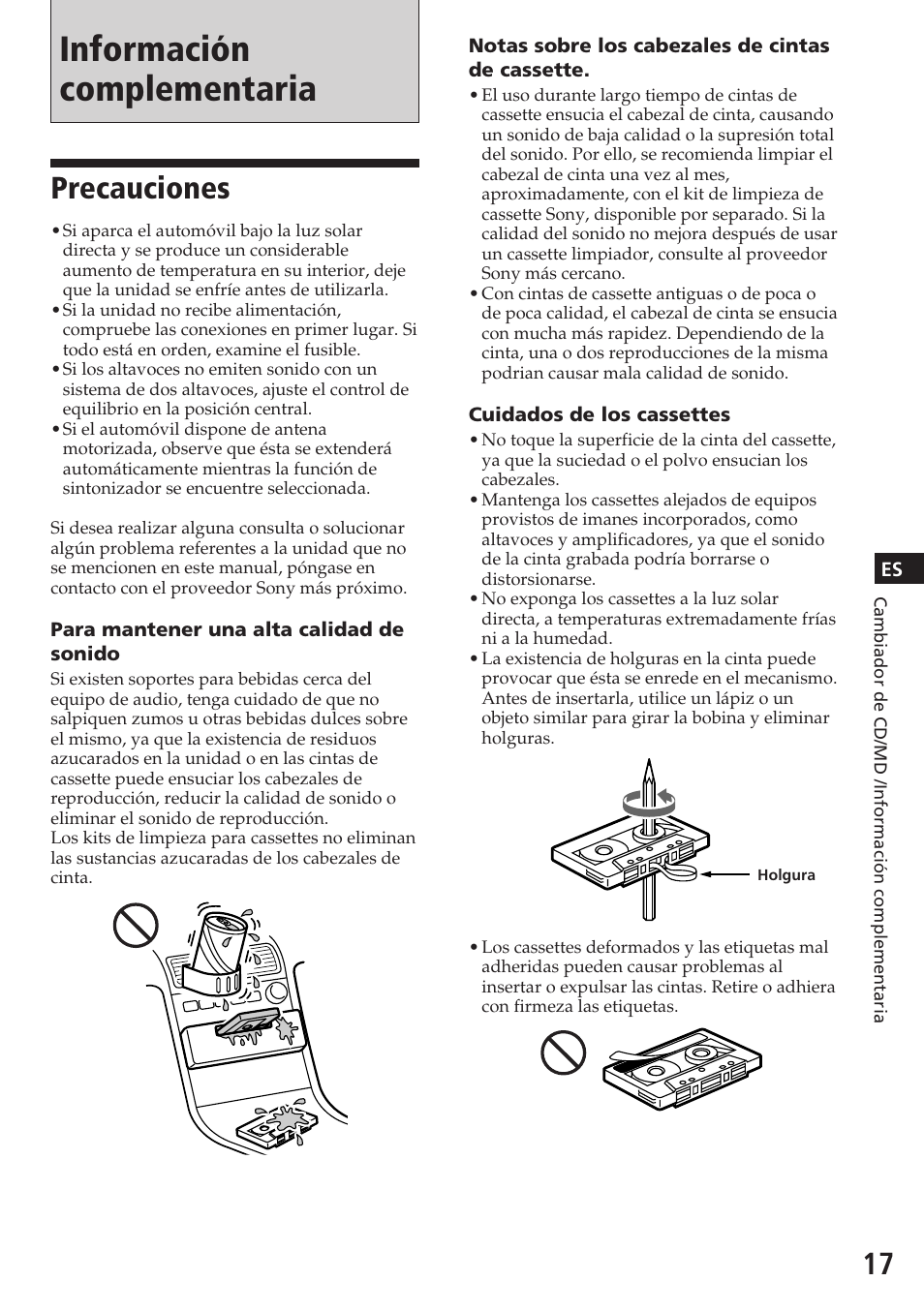 Información complementaria, Precauciones | Sony XR-C7200W User Manual | Page 39 / 48