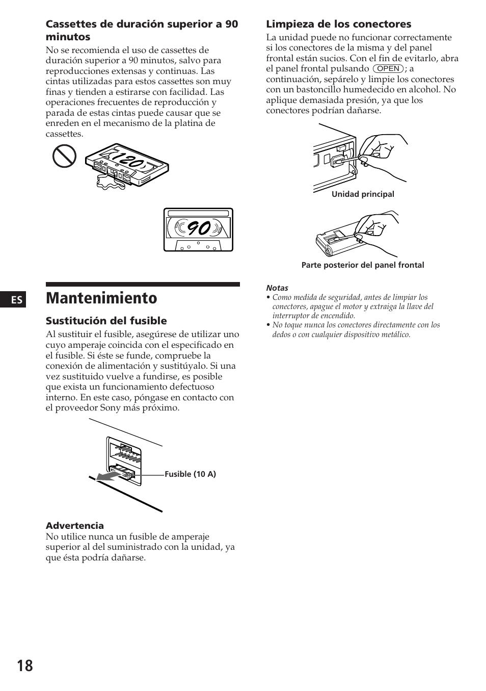 Mantenimiento | Sony XR-C7200W User Manual | Page 40 / 48