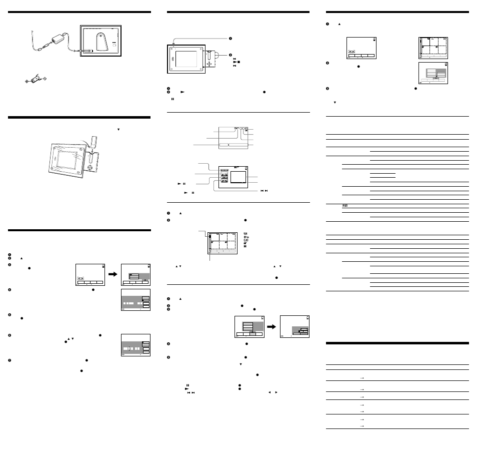 Setting the date and time, Playing back images, Changing the menu setting | Prepare the power source, Troubleshooting, Playing back moving images, Playing back still images, The indicators during playback, Setting the slide show, Setting the mode of each item | Sony PHD-A55 User Manual | Page 2 / 2