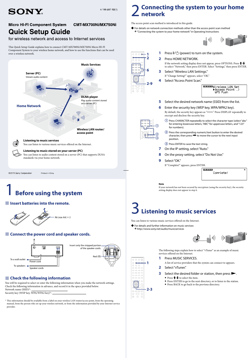 Sony 4-199-697-12(1) User Manual | 2 pages