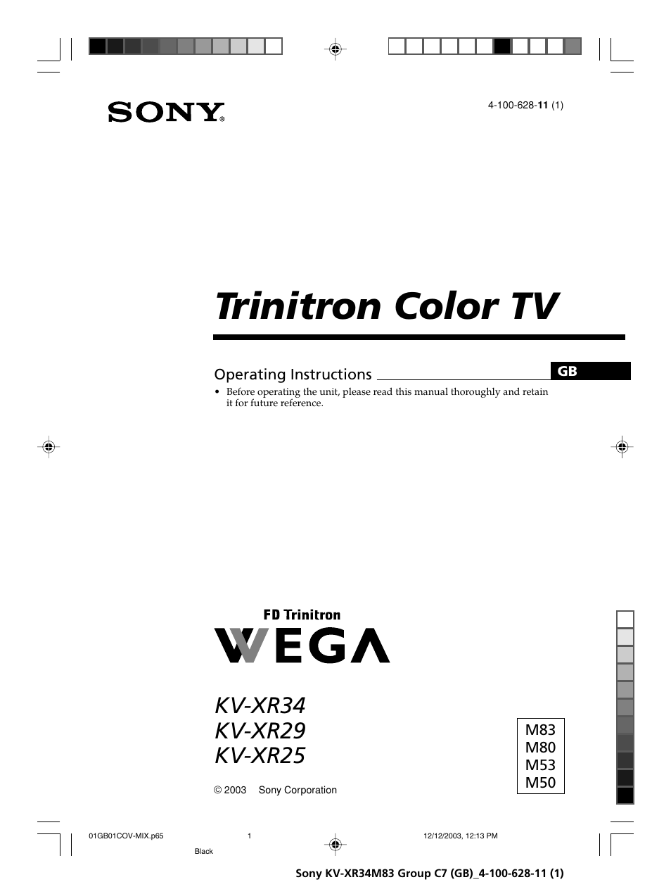 Sony wega KV-XR34 User Manual | 27 pages
