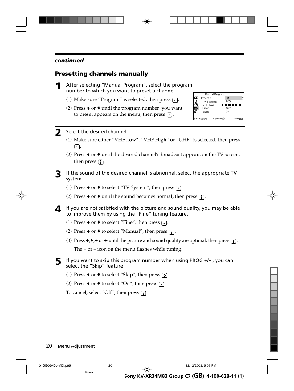 Sony wega KV-XR34 User Manual | Page 20 / 27