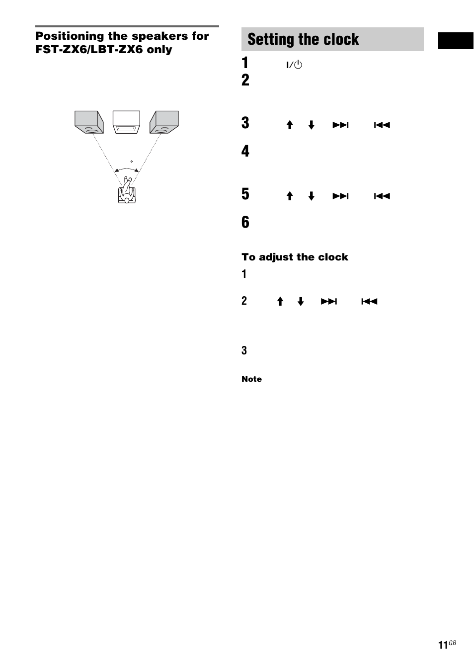 Setting the clock | Sony ZX6 User Manual | Page 11 / 48