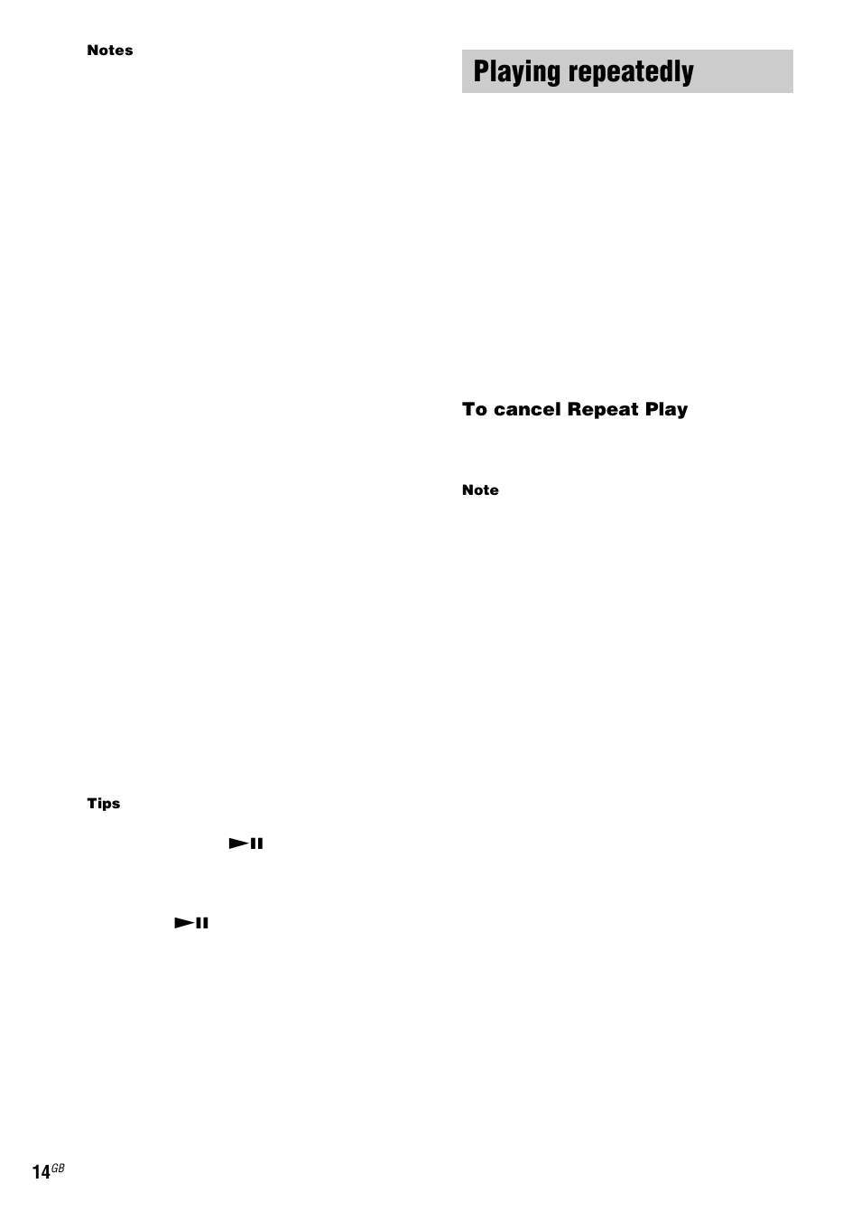Playing repeatedly, Repeat play | Sony ZX6 User Manual | Page 14 / 48
