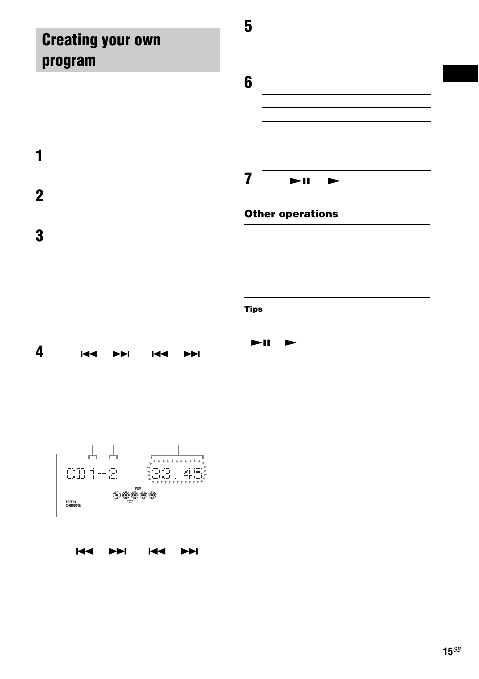 Creating your own program, Program play | Sony ZX6 User Manual | Page 15 / 48