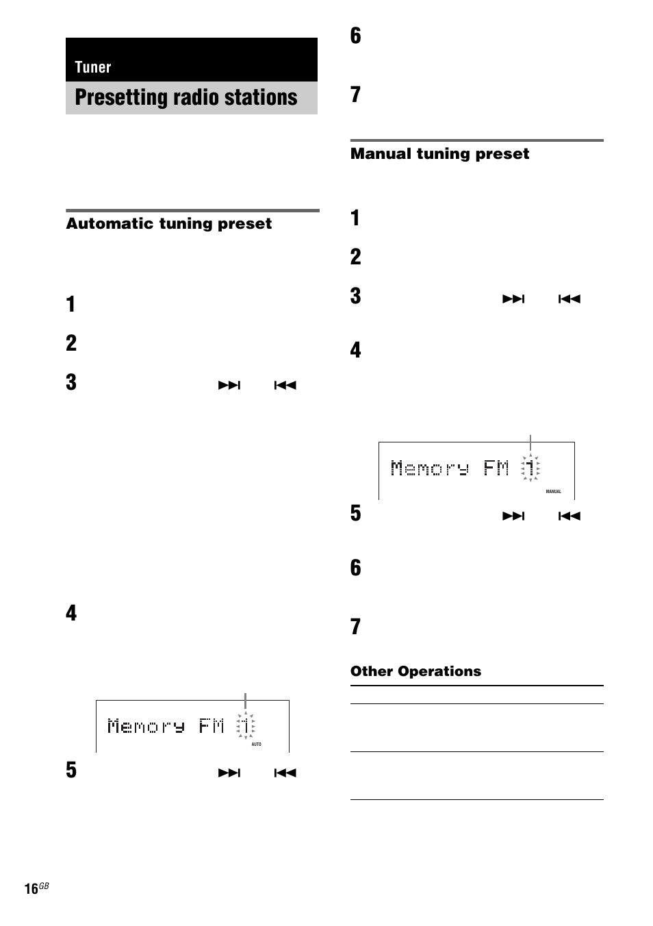 Tuner, Presetting radio stations | Sony ZX6 User Manual | Page 16 / 48
