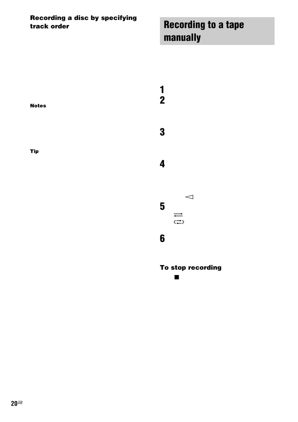 Program edit, Recording to a tape manually, Manual recording | Sony ZX6 User Manual | Page 20 / 48