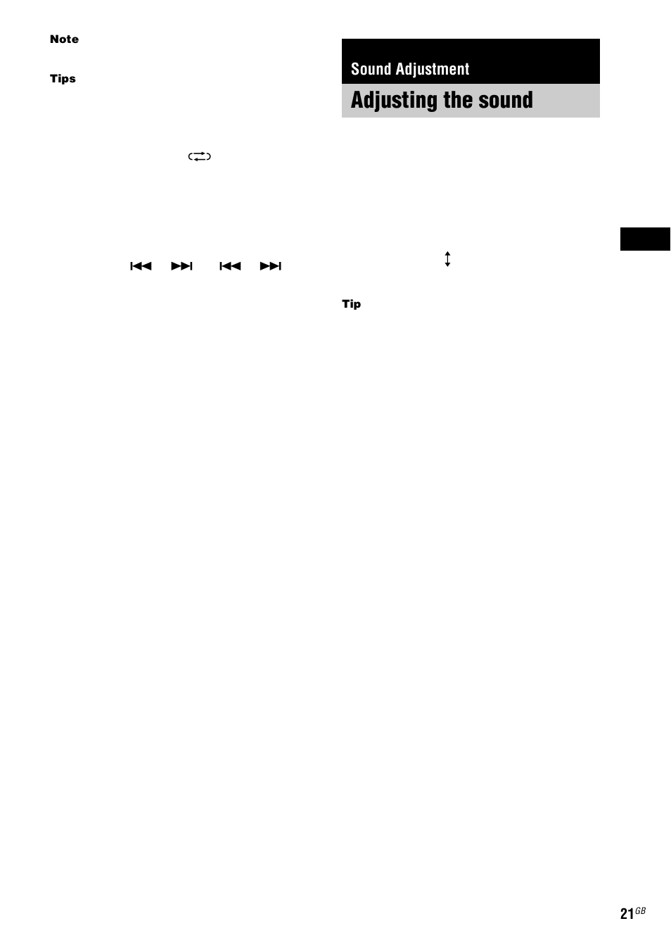 Sound adjustment, Adjusting the sound | Sony ZX6 User Manual | Page 21 / 48