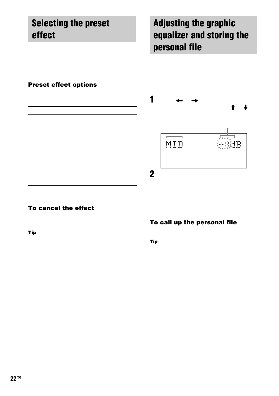 Selecting the preset effect, Storing the personal file | Sony ZX6 User Manual | Page 22 / 48