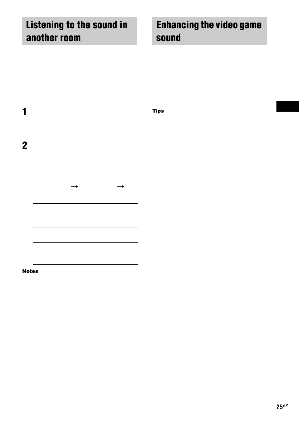 Listening to the sound in another room, Multi room, Fst-zx8/lbt-zx8 only) | Enhancing the video game sound, Game sync, Listening to the sound in another, Room — multi room (fst-zx8/lbt-zx8 only) | Sony ZX6 User Manual | Page 25 / 48