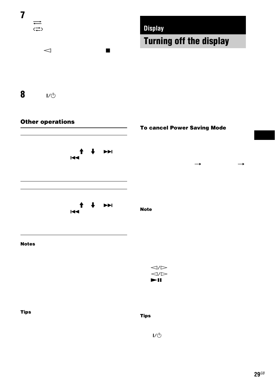 Display, Turning off the display, Power saving mode | Sony ZX6 User Manual | Page 29 / 48