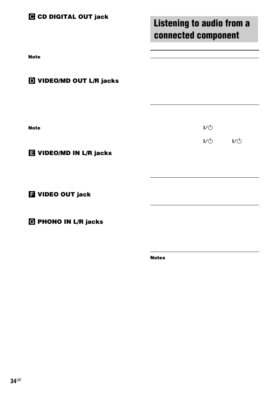 Listening to audio from a connected component, Listening to audio from a connected, Component | Sony ZX6 User Manual | Page 34 / 48