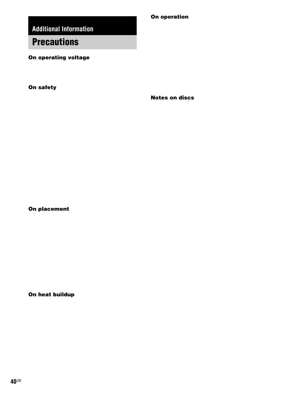 Additional information, Precautions | Sony ZX6 User Manual | Page 40 / 48