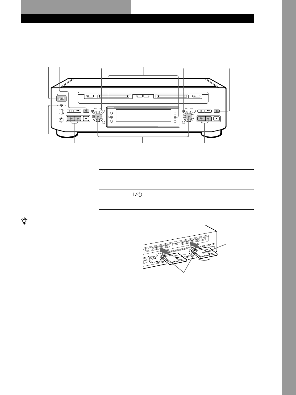 Grabación de un md, Operaciones básicas 7, Operaciones básicas | Presione 1/u. el indicador standby se apagará, Salida de audio | Sony MDS-W1 User Manual | Page 107 / 204