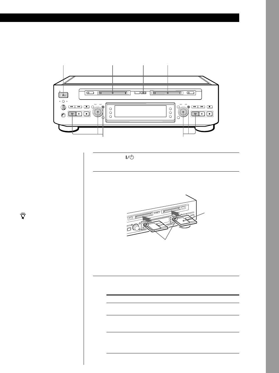 Copiado de un md, Grabación sincronizada de mds), Operaciones básicas 11 | Operaciones básicas, Presione 1/u. el indicador standby se apagará, Continúa en la página siguiente) | Sony MDS-W1 User Manual | Page 111 / 204