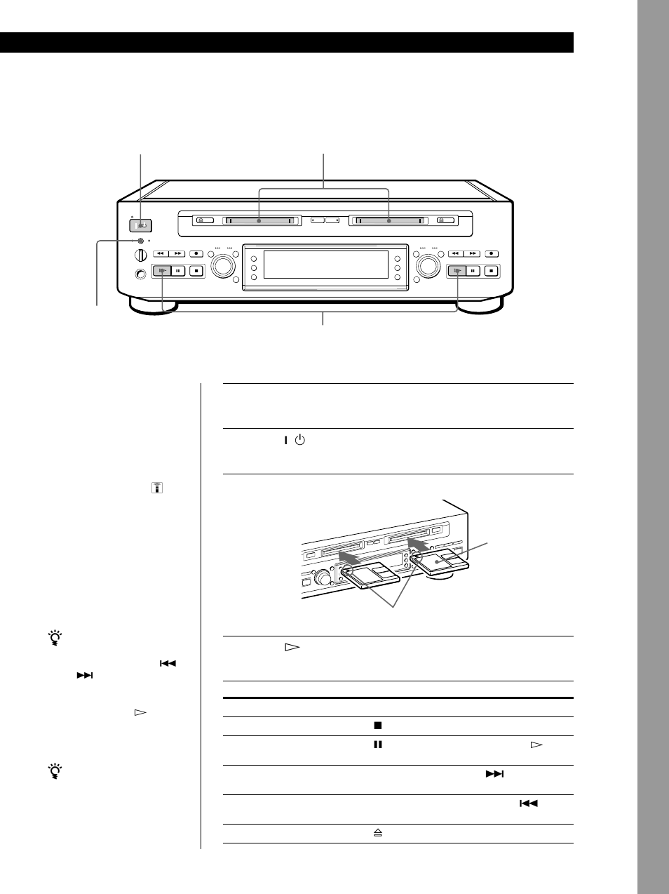 Playing an md, Basic operations, Basic operations 13 | Press 1/u. the standby indicator turns off, Insert an md into deck a or deck b, You can use both decks for playback | Sony MDS-W1 User Manual | Page 13 / 204