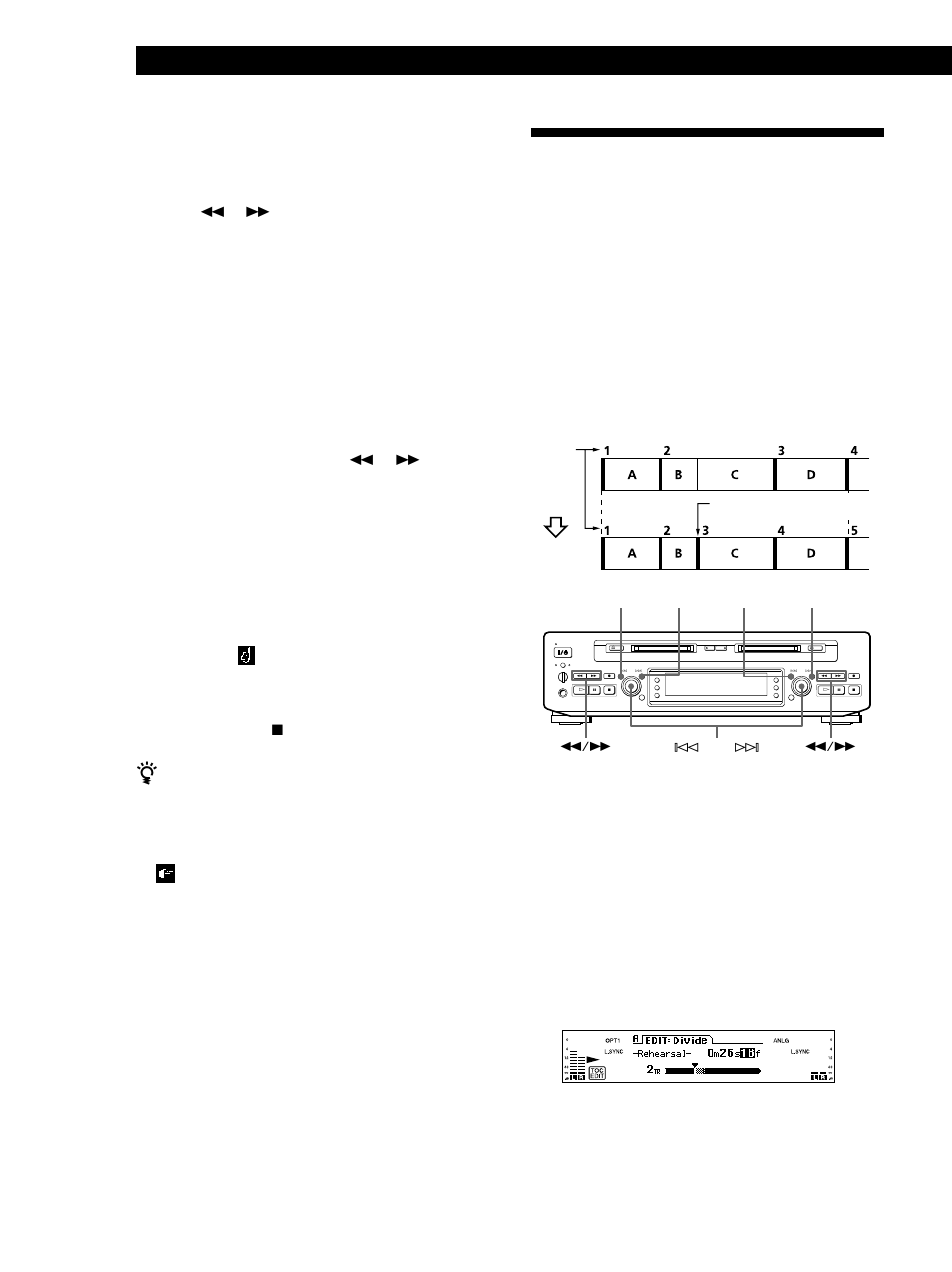 Dividing recorded tracks (divide function), Editing recorded mds 34, Dividing a track after selecting the track 1 | Sony MDS-W1 User Manual | Page 34 / 204