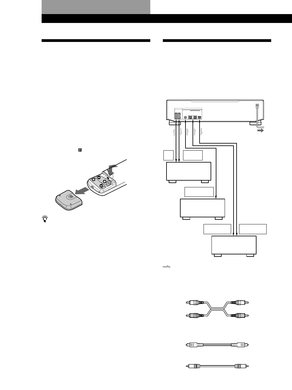 Préparatifs, Déballage, Raccordement de la platine | Préparatifs 4, Aperçu, Mise en place des piles dans la télécommande, Quels cordons utiliser | Sony MDS-W1 User Manual | Page 54 / 204