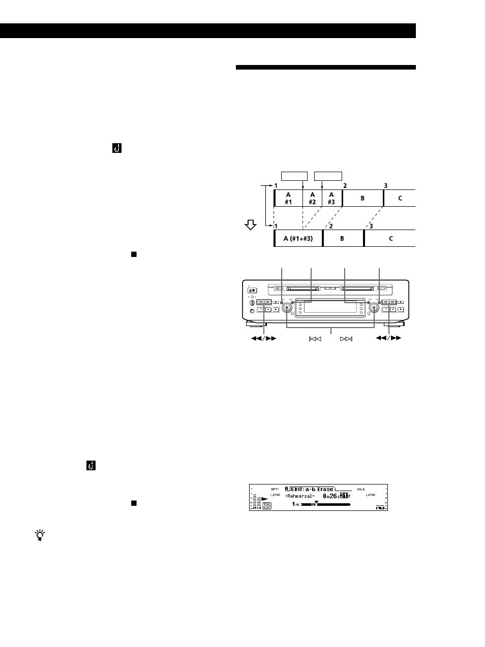 Montage de md enregistrés 33, Pour annuler la fonction tr erase, Pour annuler la fonction all erase | Suite page suivante) | Sony MDS-W1 User Manual | Page 83 / 204