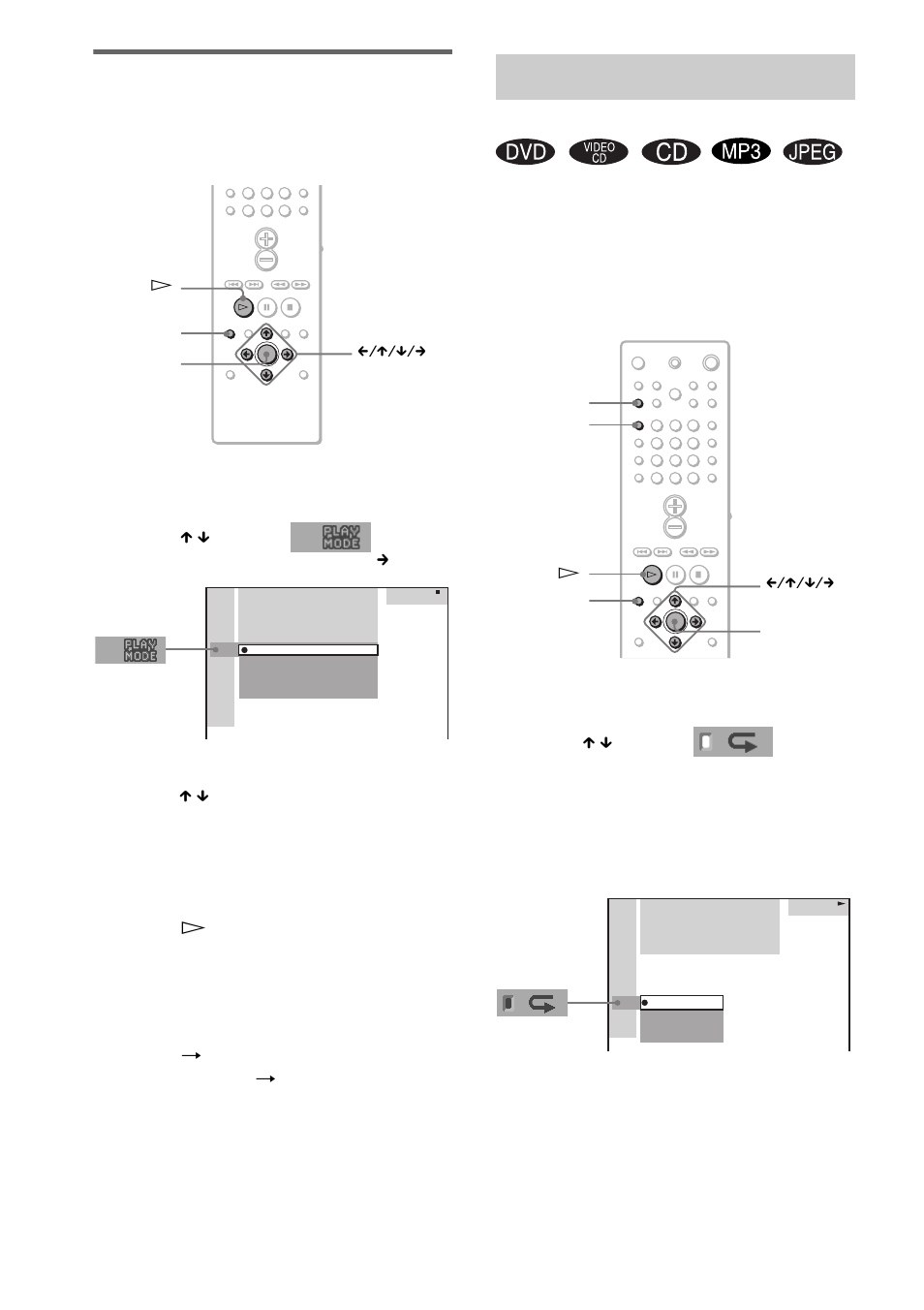 Playing repeatedly, Repeat play), Setting the shuffle mode in the control menu | Sony DAV-EA20 User Manual | Page 30 / 76