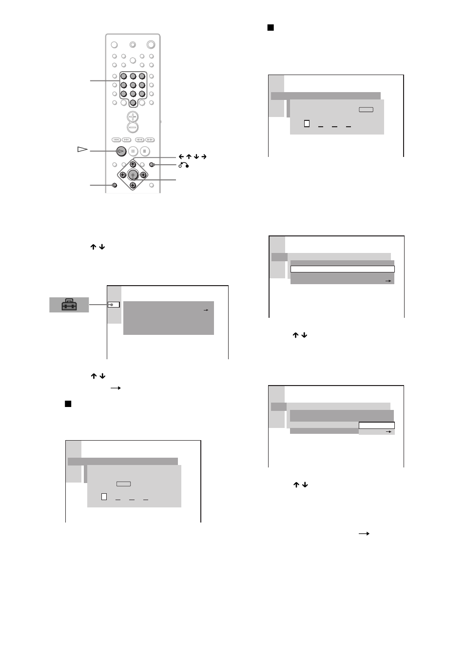 The setup display appears, Custom setup” is displayed, The display for entering the password appears | The selection items for “standard” are displayed | Sony DAV-EA20 User Manual | Page 48 / 76