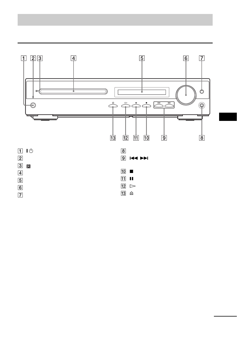 Index to parts and controls, Front panel | Sony DAV-EA20 User Manual | Page 69 / 76