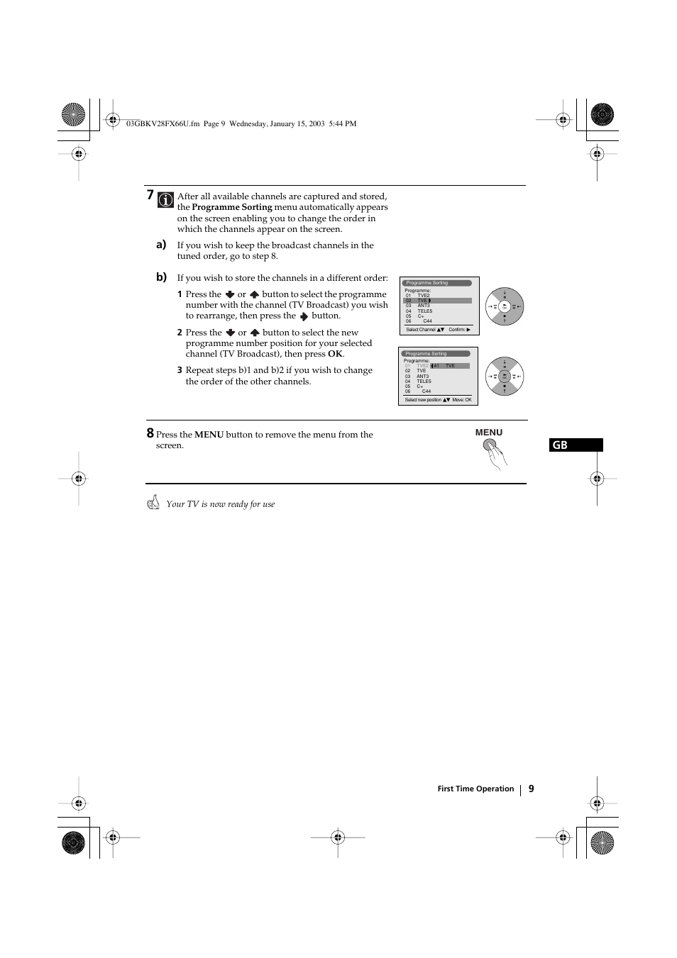 Sony KV-28FX66U User Manual | Page 9 / 28