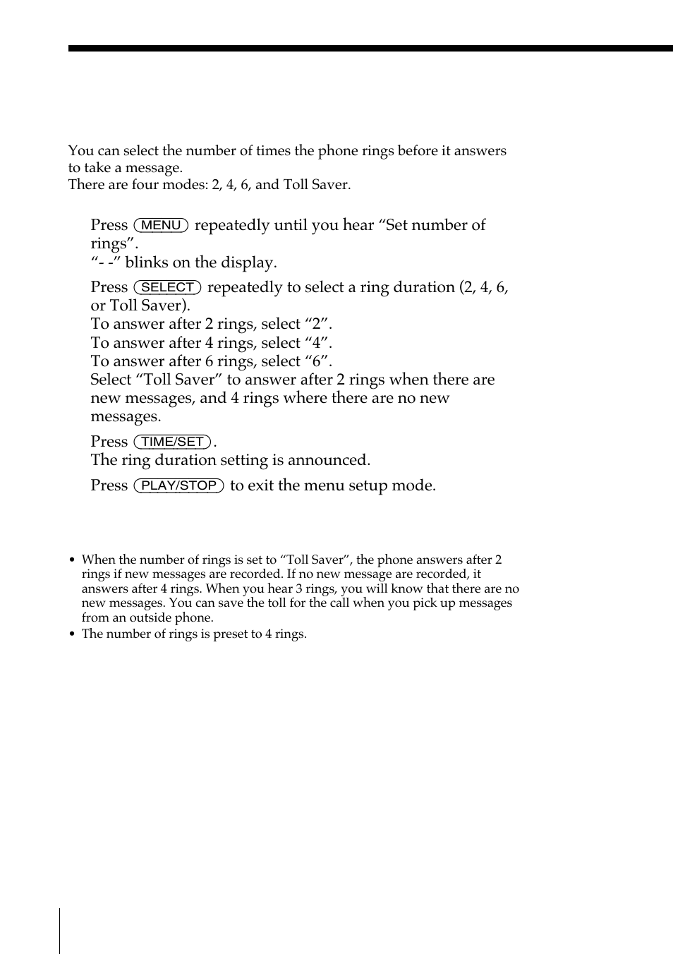 Setting the number of rings | Sony SPP-A972 User Manual | Page 50 / 80