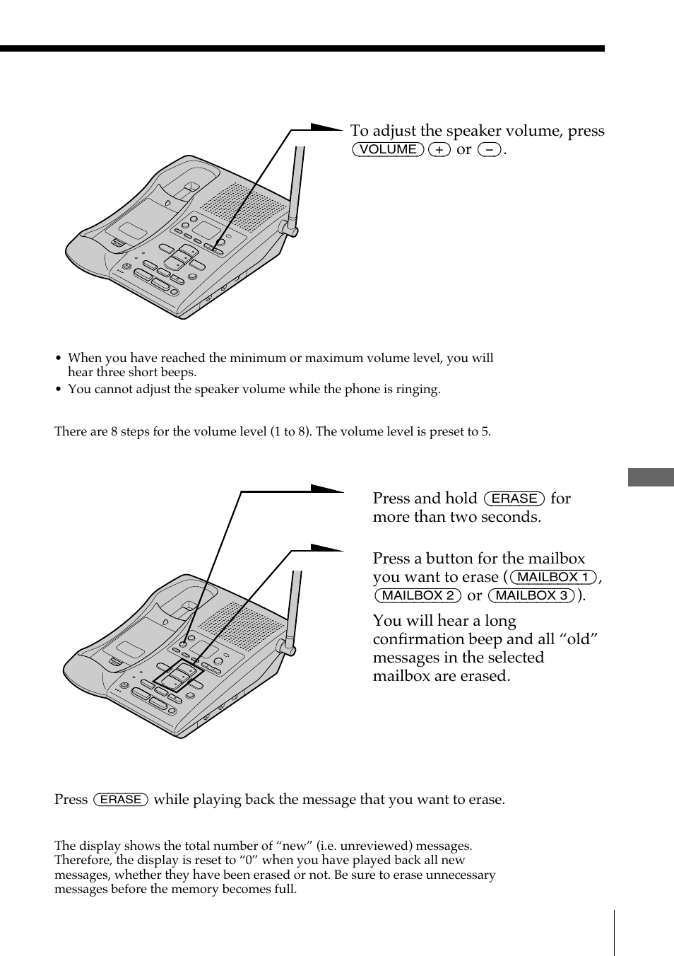 Adjusting the speaker volume, Erasing messages | Sony SPP-A972 User Manual | Page 55 / 80