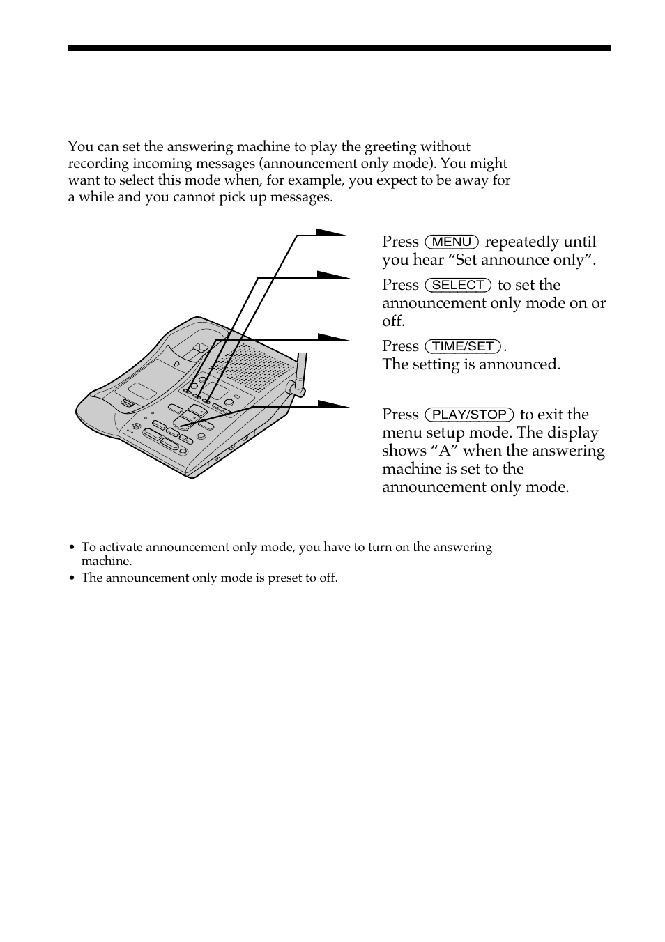 Selecting the announcement only mode | Sony SPP-A972 User Manual | Page 56 / 80