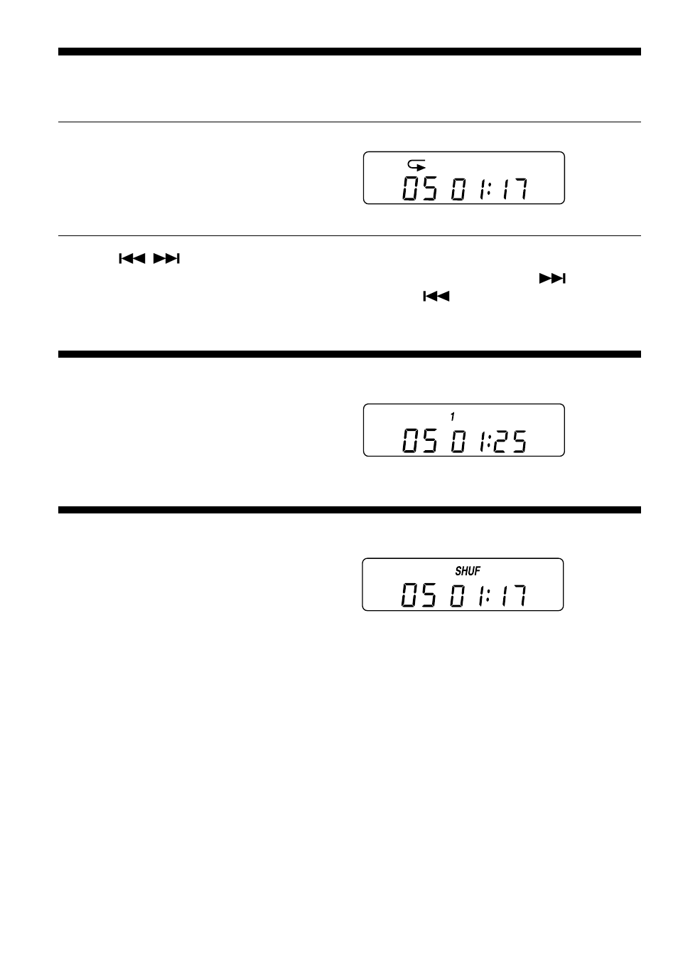 Playing tracks repeatedly (repeat play), Playing a single track (single play), Playing tracks in random order (shuffle play) | Playing tracks in random order, Shuffle play), Playing tracks repeatedly, Playing a single track | Sony D-F525 User Manual | Page 10 / 28