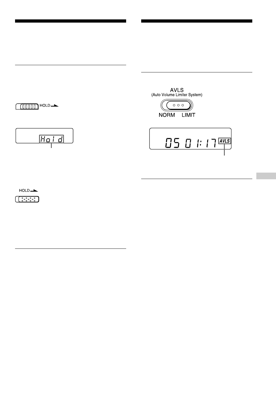 Locking the controls (hold), Protecting your hearing (avls), 17 protecting your hearing | Locking the controls | Sony D-F525 User Manual | Page 17 / 28