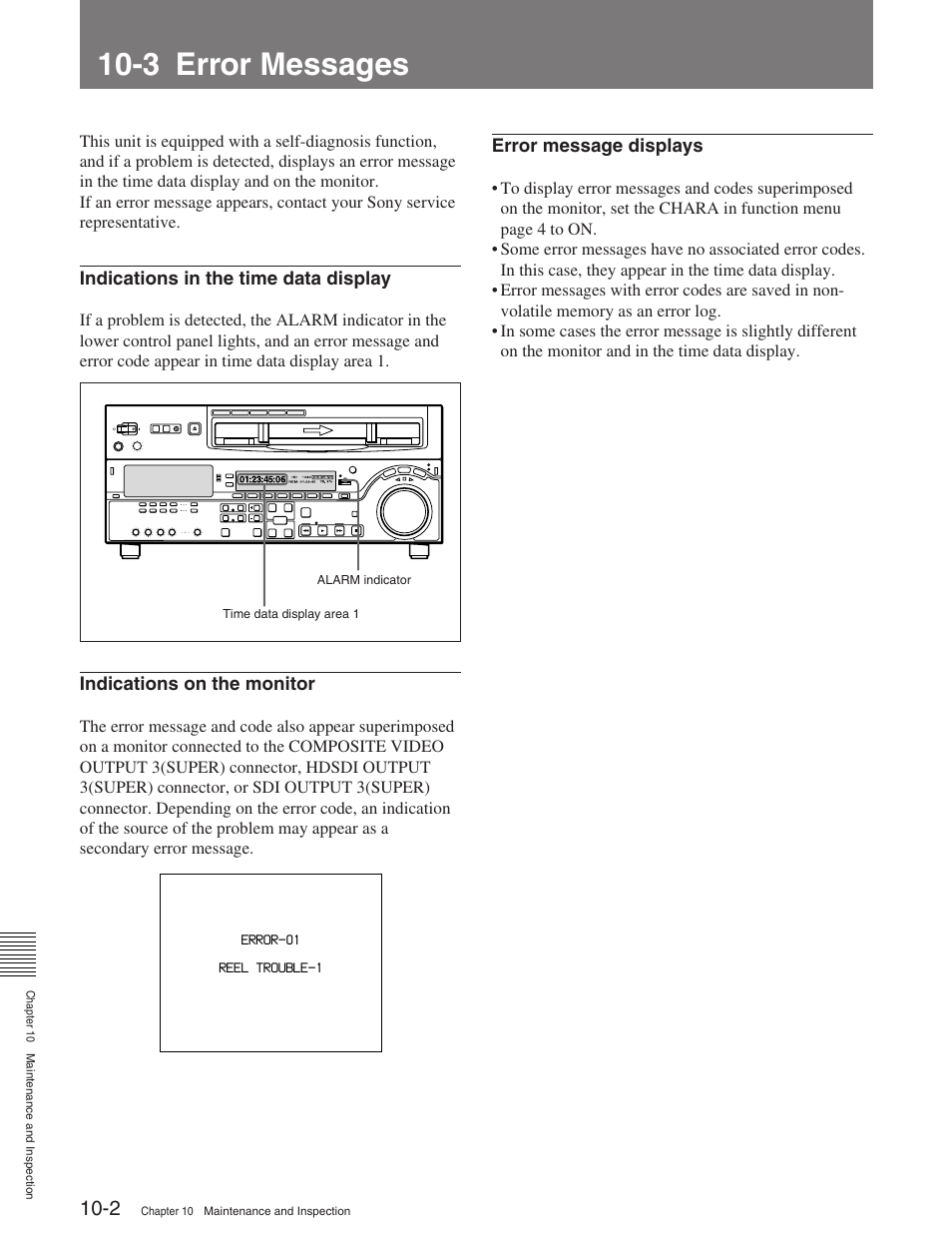 3 error messages | Sony HDW-M2100 User Manual | Page 100 / 115