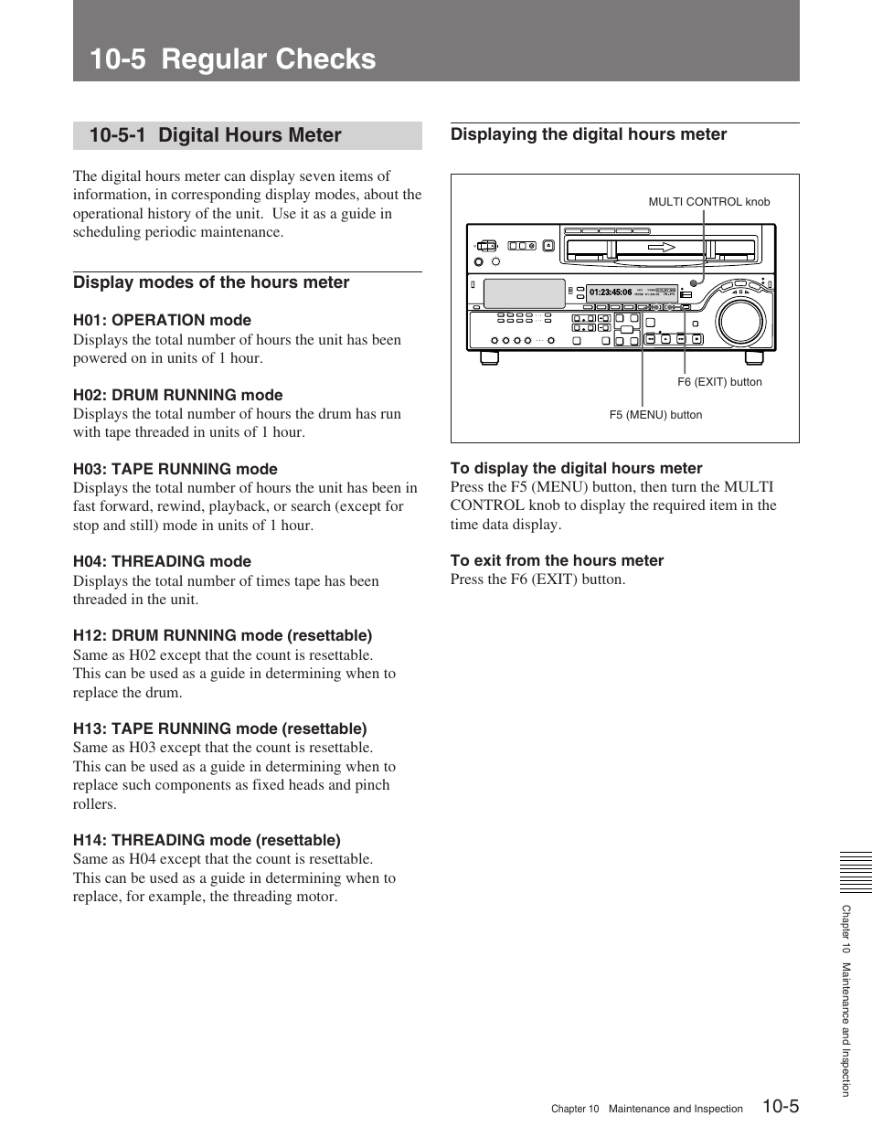 5 regular checks, 5-1 digital hours meter | Sony HDW-M2100 User Manual | Page 103 / 115