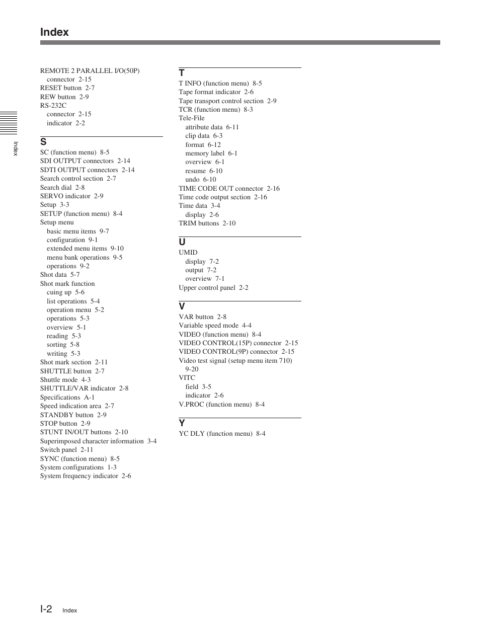 Index | Sony HDW-M2100 User Manual | Page 113 / 115