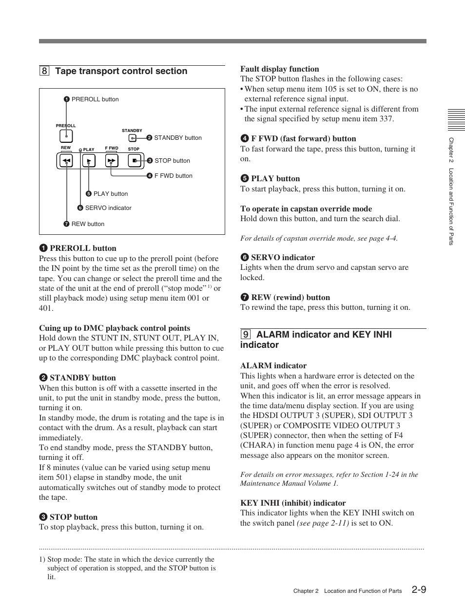 9 alarm indicator and key inhi indicator | Sony HDW-M2100 User Manual | Page 17 / 115