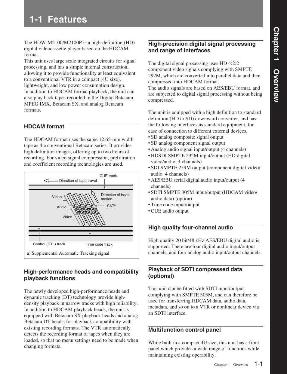 Chapter 1 overview, 1 features, Chapter 1 over vie w | Sony HDW-M2100 User Manual | Page 6 / 115