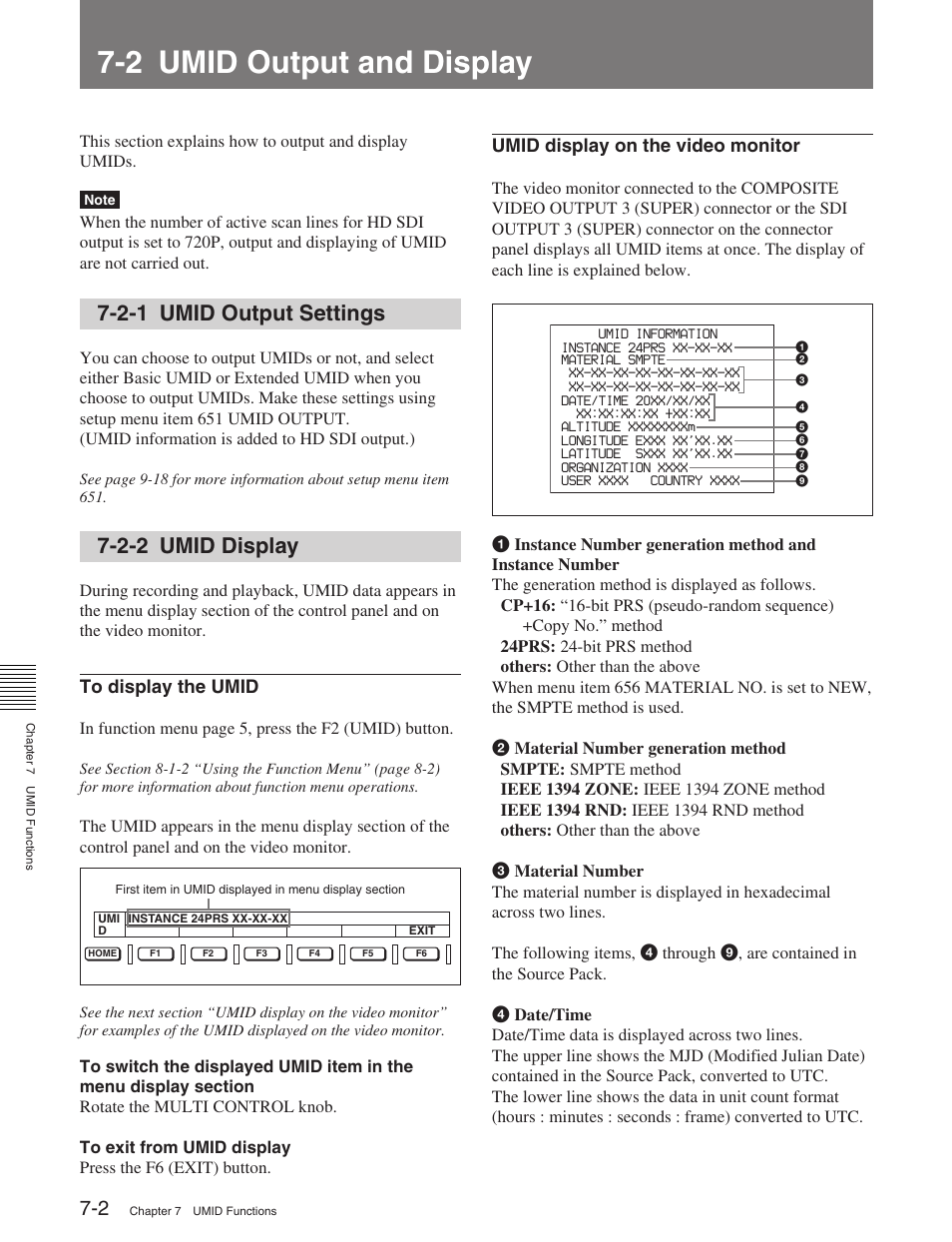 2 umid output and display, 2-1 umid output settings, 2-2 umid display | Sony HDW-M2100 User Manual | Page 63 / 115