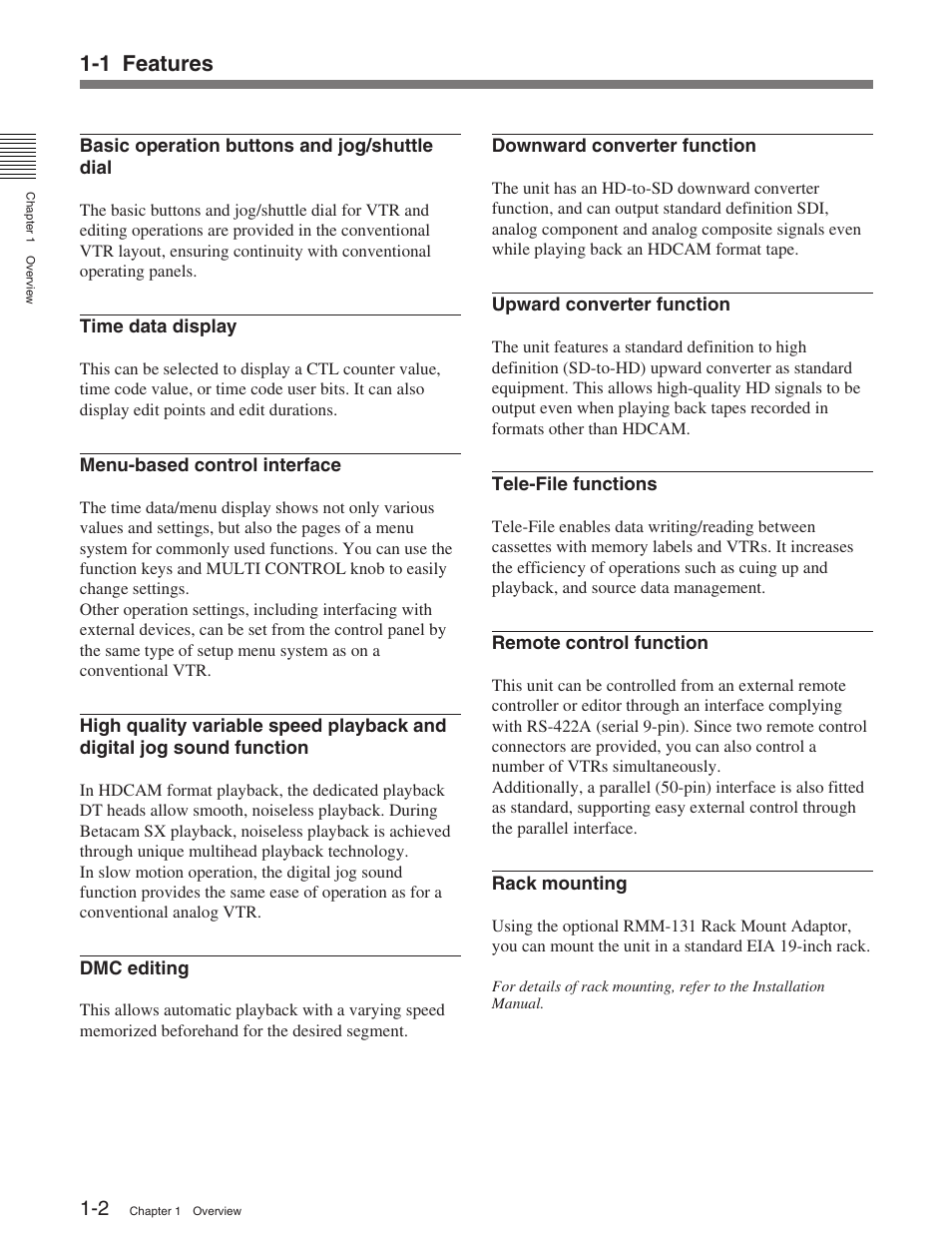 1 features | Sony HDW-M2100 User Manual | Page 7 / 115