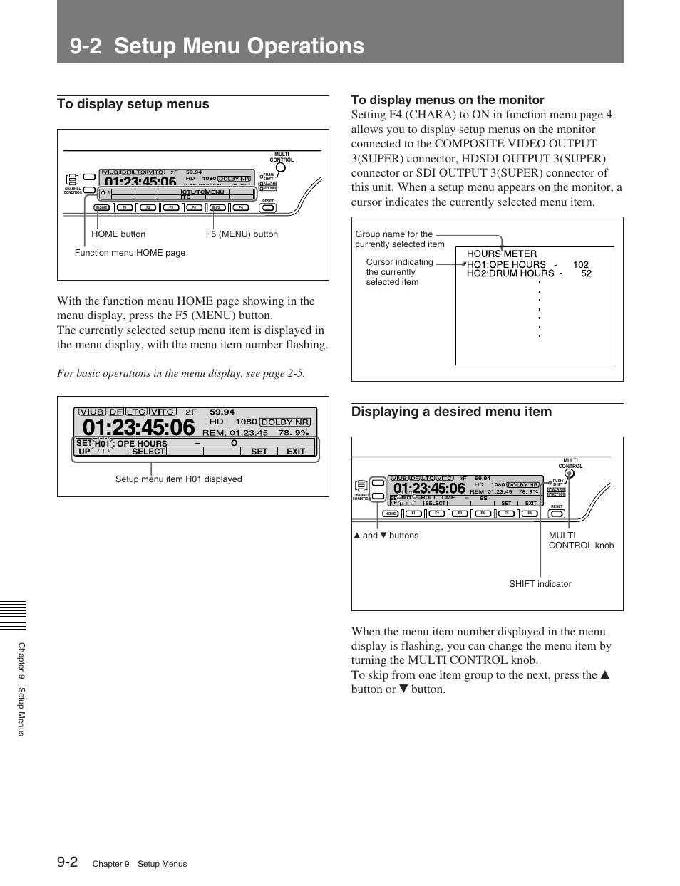 2 setup menu operations, Displaying a desired menu item | Sony HDW-M2100 User Manual | Page 72 / 115