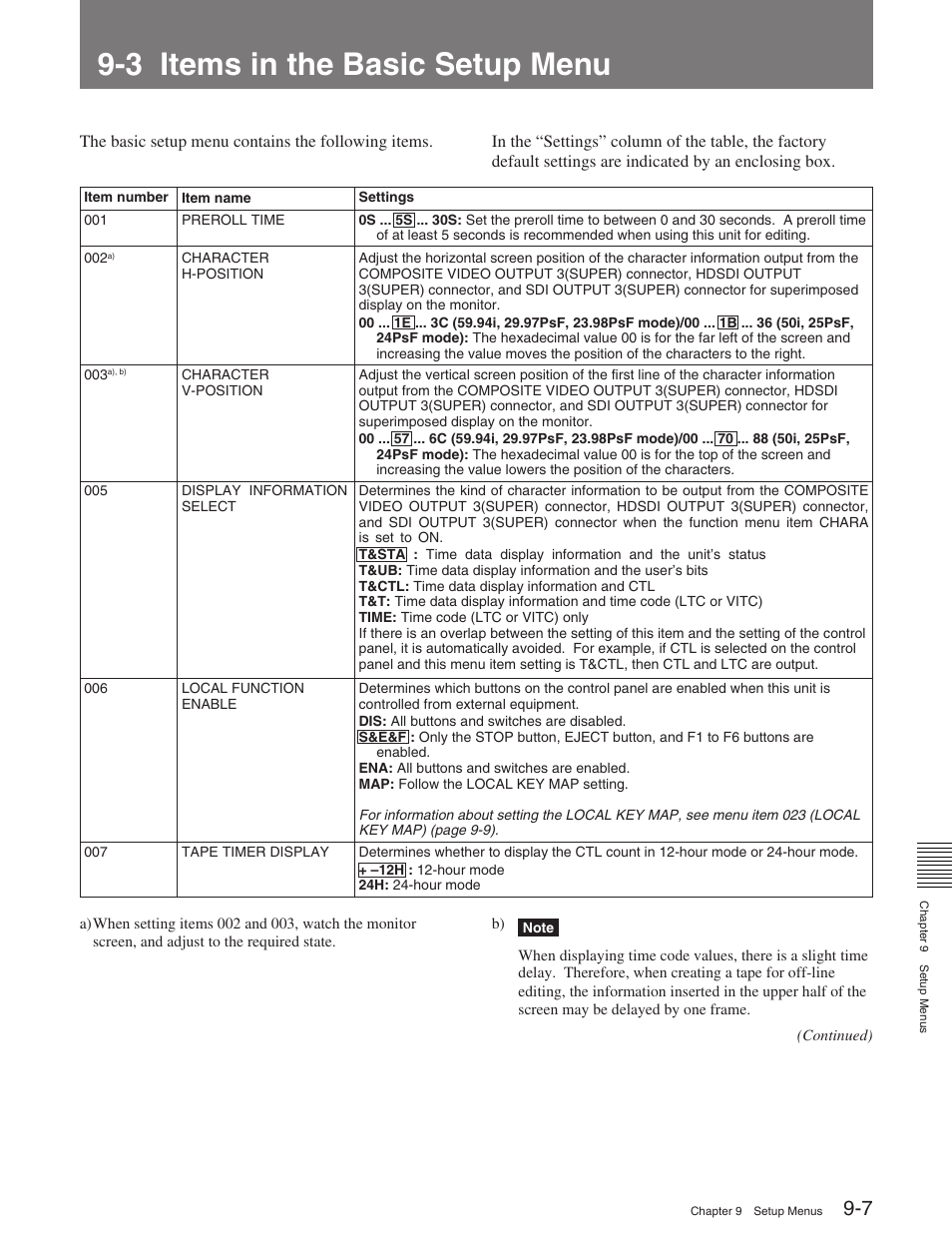 3 items in the basic setup menu | Sony HDW-M2100 User Manual | Page 77 / 115