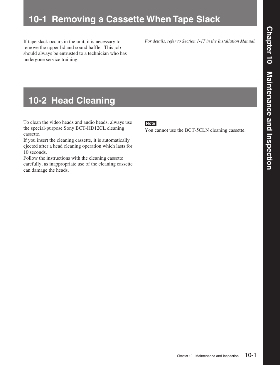 Chapter 10 maintenance and inspection, 1 removing a cassette when tape slack, 2 head cleaning | 1 removing a cassette when tape slack occurs | Sony HDW-M2100 User Manual | Page 99 / 115