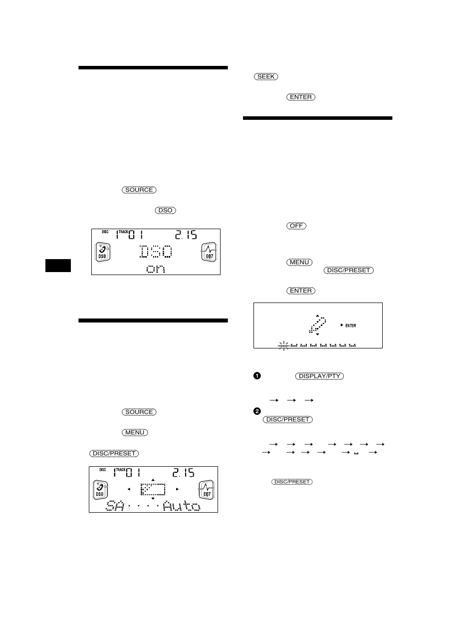 Impostazione del dso (dynamic soundstage, Organizer), Display | Selezione dell’analizzatore spettrale, Assegnazione di nomi da scorrere sul display | Sony CDX-CA750 User Manual | Page 128 / 170