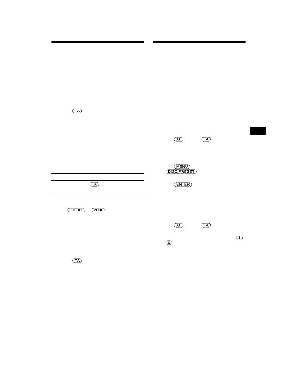 Receiving traffic announcements — ta/tp, Presetting rds stations with af and ta setting, Receiving traffic announcements | Ta/tp, Presetting rds stations with af and ta, Setting | Sony CDX-CA750 User Manual | Page 17 / 170