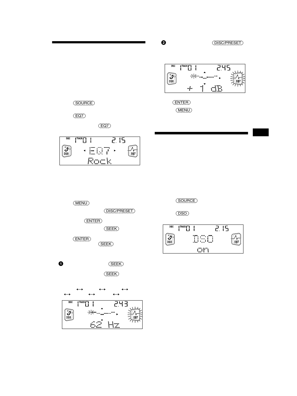 Setting the equalizer, Setting the dynamic soundstage organizer (dso), Dso) | N 27 | Sony CDX-CA750 User Manual | Page 27 / 170