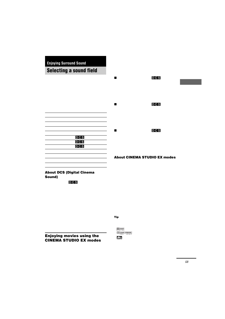 Enjoying surround sound, Selecting a sound field | Sony HT-K250 User Manual | Page 21 / 112