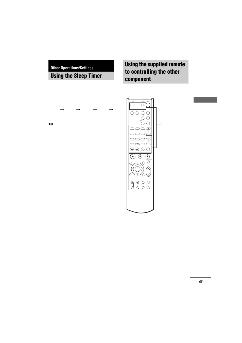 Other operations/settings, Using the sleep timer, The other component | Other op erati ons/ s ett ing s, Press alt, then press sleep, Continued, Remote buttons for operating other components | Sony HT-K250 User Manual | Page 23 / 112